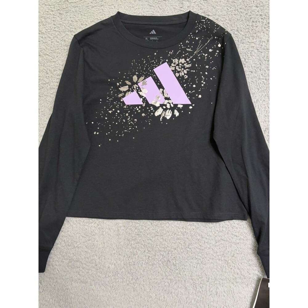 adidas Girls' Glam Floral 3-bar Long Sleeve Graphic T-shirt Size XL